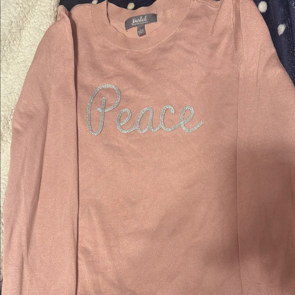 Pink Sweatshirt with Silver 'Peace' Text